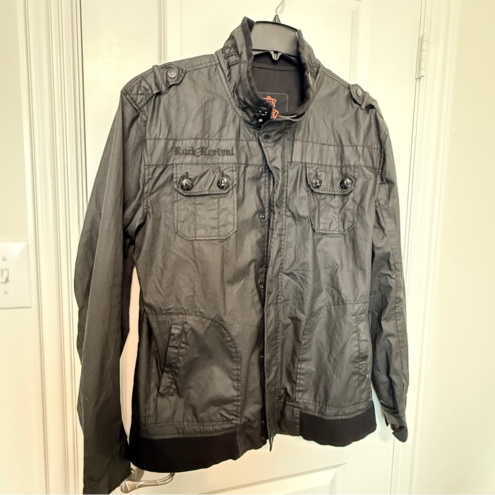 Rock Revival XXL Black Military Gothic Jacket Fleur De Lis 100% Proceeds Donated - Picture 2 of 16